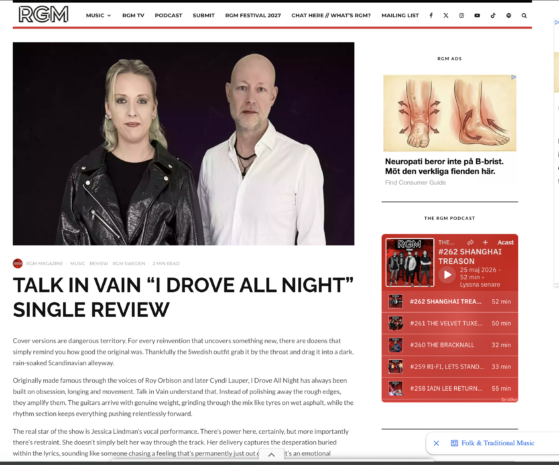 Review of Talk in Vain "I Drove All Night" from RGM (Reyt Good Magazine)