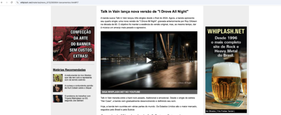 Article on whiplash.net for Talk in Vain I Drove All Night